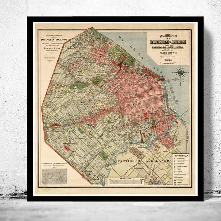 Alte Karte von Buenos Aires Argentinien 1909 Vintage Karte | Vintage Karten Wandkunst Druck für den Großhandel von OldCityPrints - Old Maps and Posters