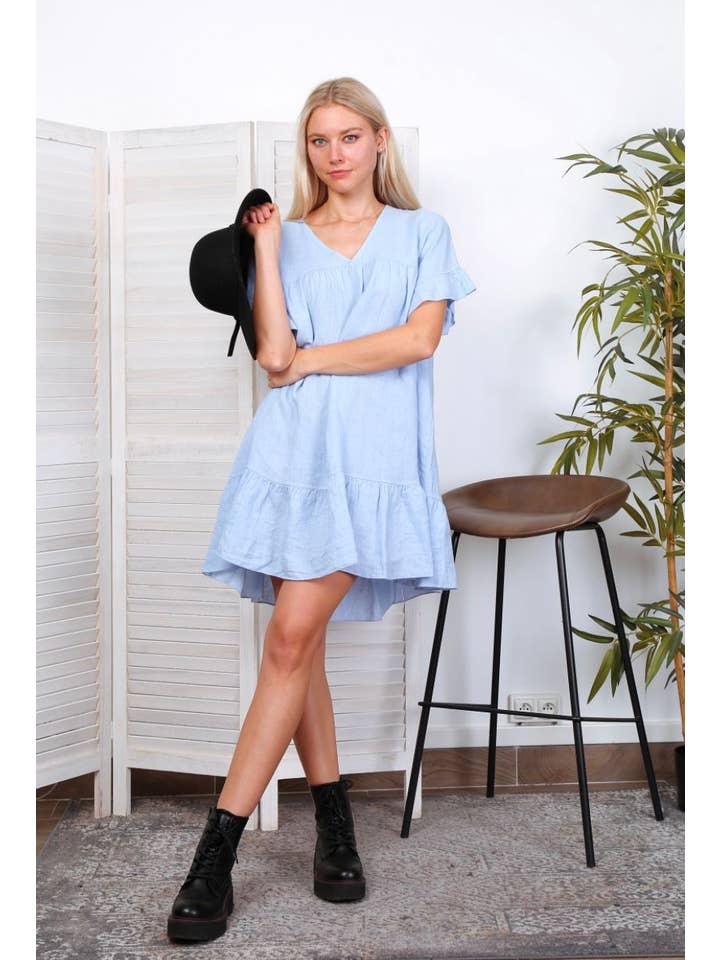 LÉA & LUC - Wholesale Dress - Women's - Short dress in 100% linen REF.1885/13