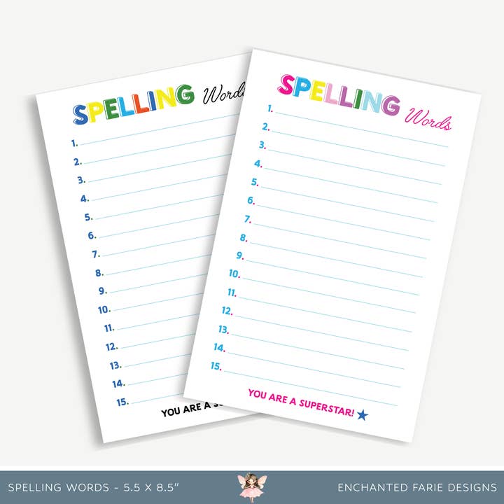 Spelling Words Notepad for wholesale by Enchanted Farie Designs