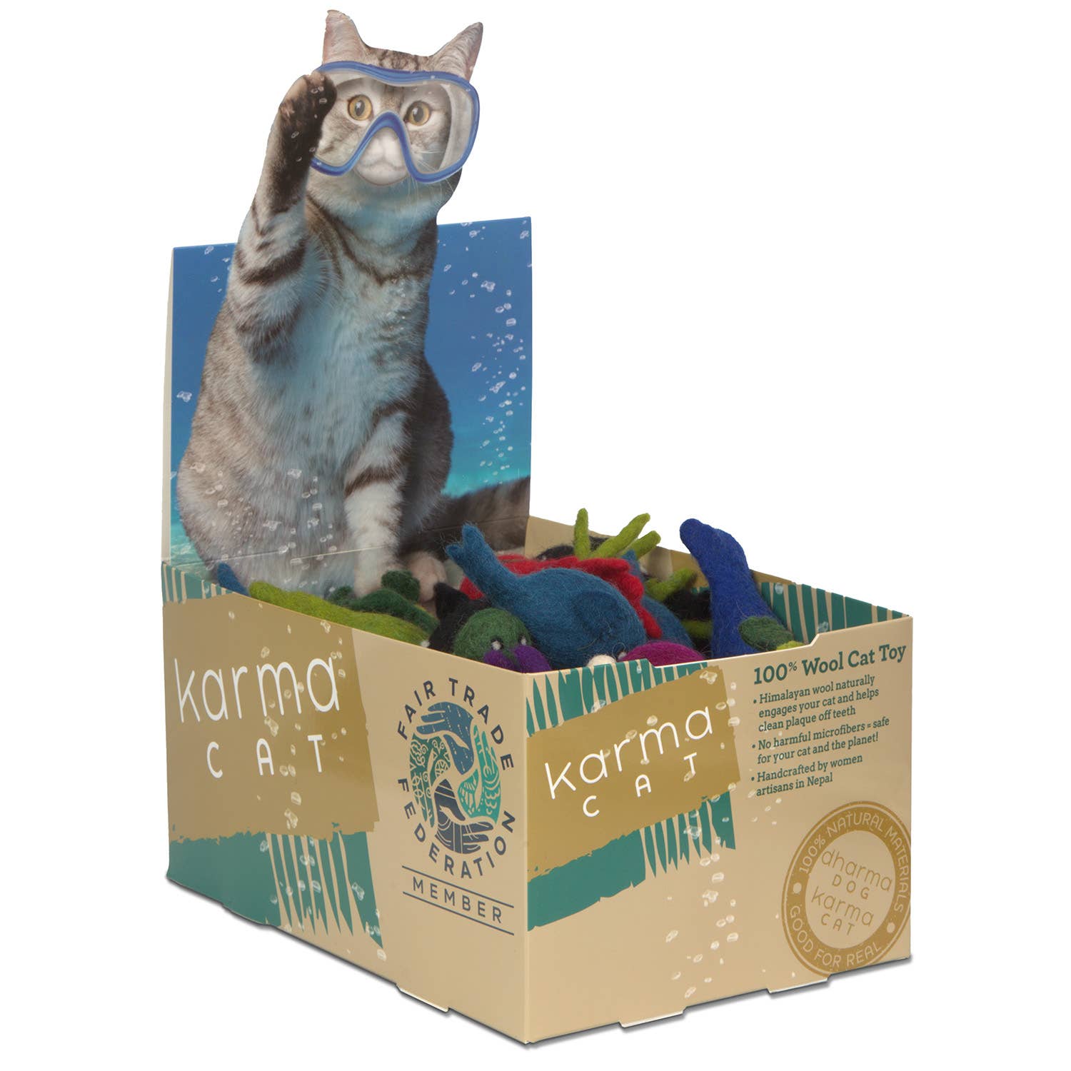 Karma Cat Inc. - Wholesale Pet Toy - Cat - Aquatic Wool Pet Toy - 60 Asst. Counter Display1