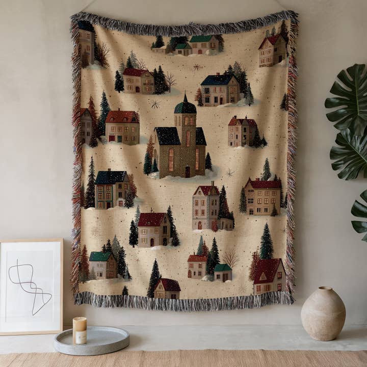 Christmas Village Blanket – Cozy Winter Holiday Woven Throw for wholesale by CasaIuliia