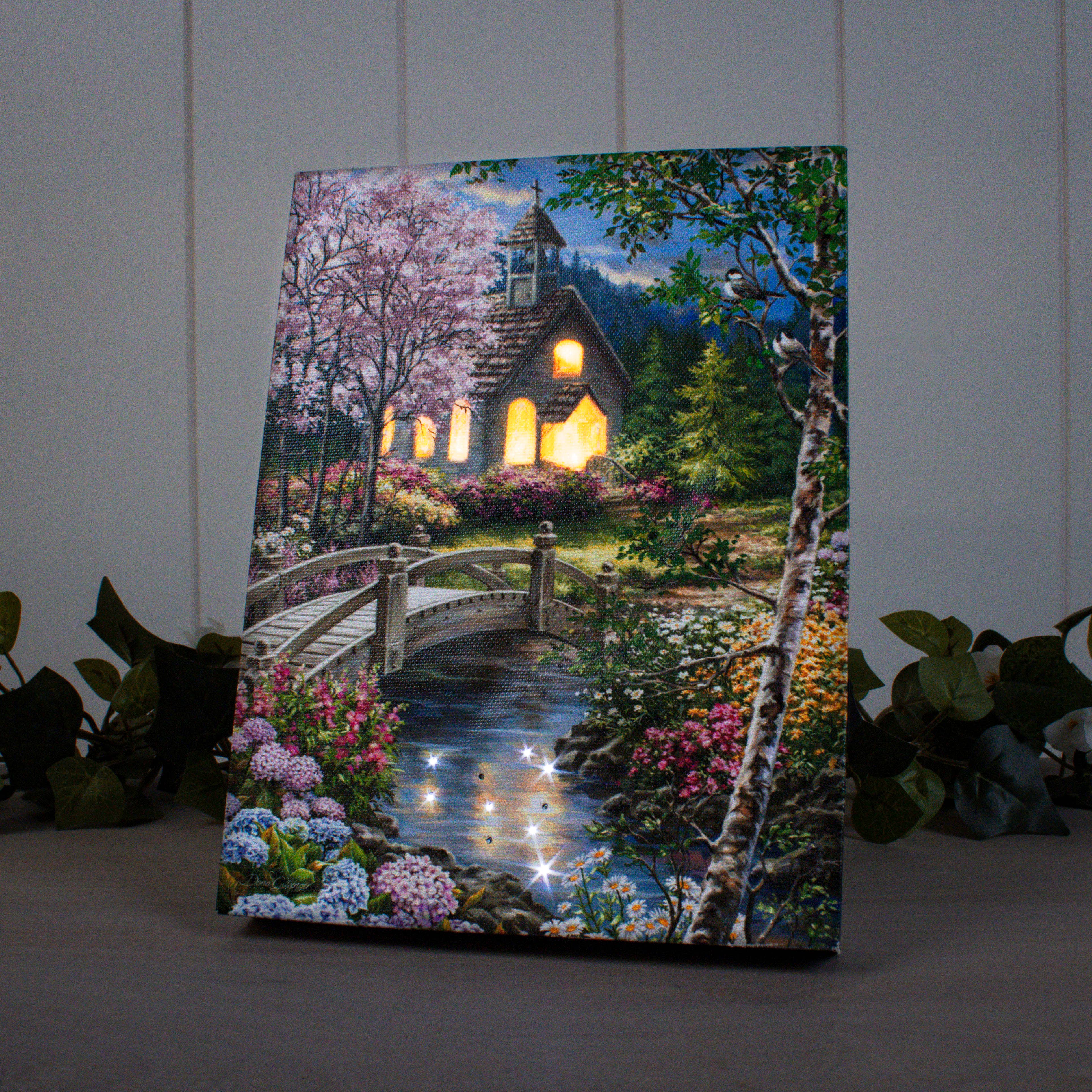 Glow Decor – wholesale Dekorativt bordsobjekt – Spring Chapel 8x6 Upplyst Bordsskiva Canvas1