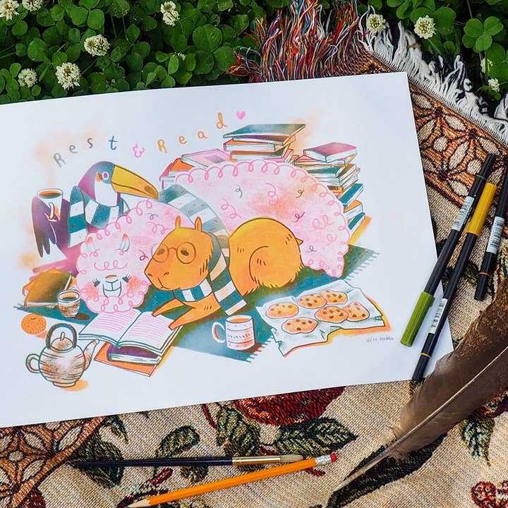 Leia & Descanse 3 Impressão de Poster Risograph colorido por atacado de Koobta