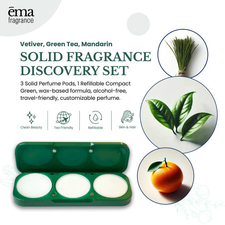 Solid Perfume Set: Refillable Compact + 3 Fragrance Scents for wholesale by ēma fragrance
