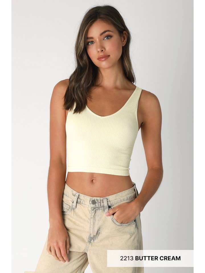 NIKIBIKI – Top de malha - Mulher por atacado – NS7575 - Top recortado canelado com decote em V12