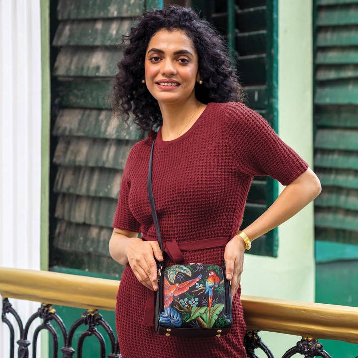 Anuschka | Vanya Lara (USA) - Wholesale Crossbody Bag - Women's - Hand-Painted Leather Zip Around Travel Organizer - 6687