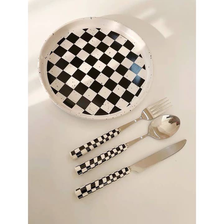 INSPECIAL HOME - Wholesale Flatware Set - Set Of 6 Pcs Modern Checkered Flatware Cutlery Silverware3