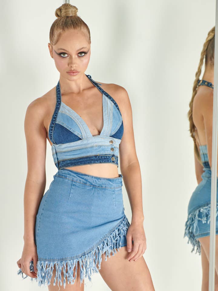 Denim Halterneck Top for engroshandel hos WFFS