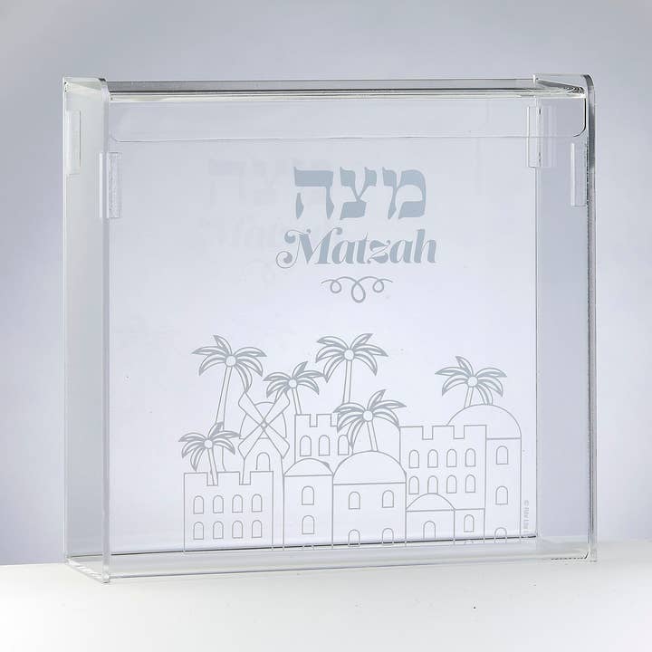 Matzah Box, Clear Acrylic W/Hotstamp, Hotstamp, Fliptop, 8" for wholesale by Rite lite