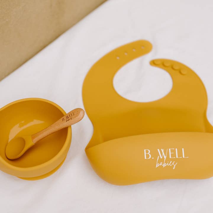 Silicone Bib, Bowl & Spoon Set | Ripe Mango for wholesale by B. Well Babies
