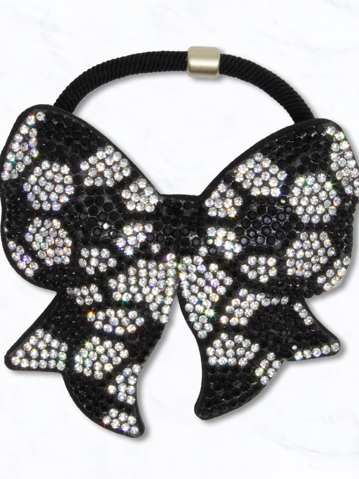 Élastique à cheveux avec nœud de football noir et blanc scintillant pour la vente par Suzie Q USA