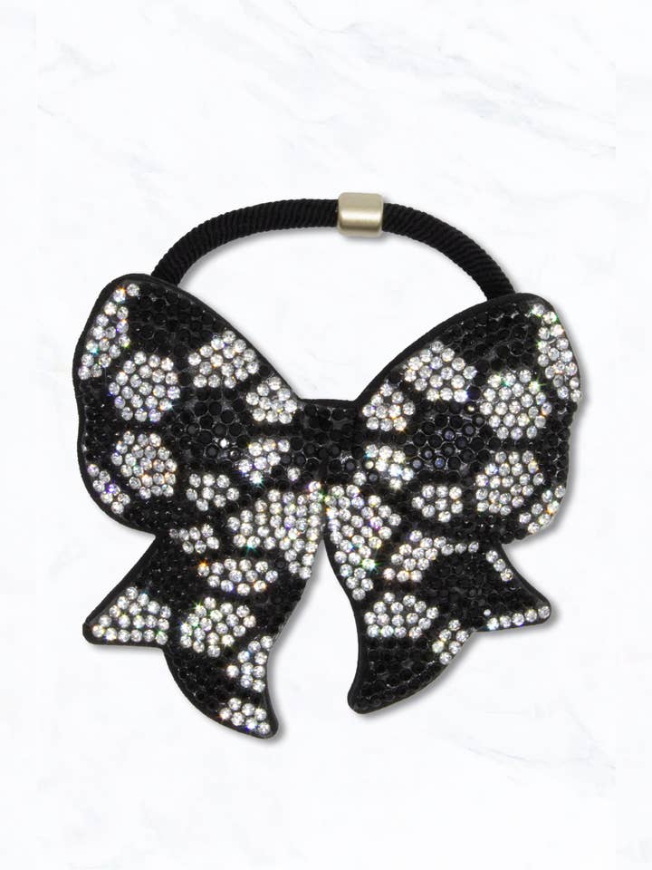 Glittrande svartvit fotbollshårsnodd med rosett för wholesale av Suzie Q USA