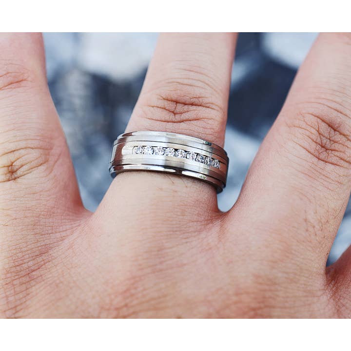 Men's Tungsten Carbide Wedding Band With Diamonds 8mm for wholesale by Veil