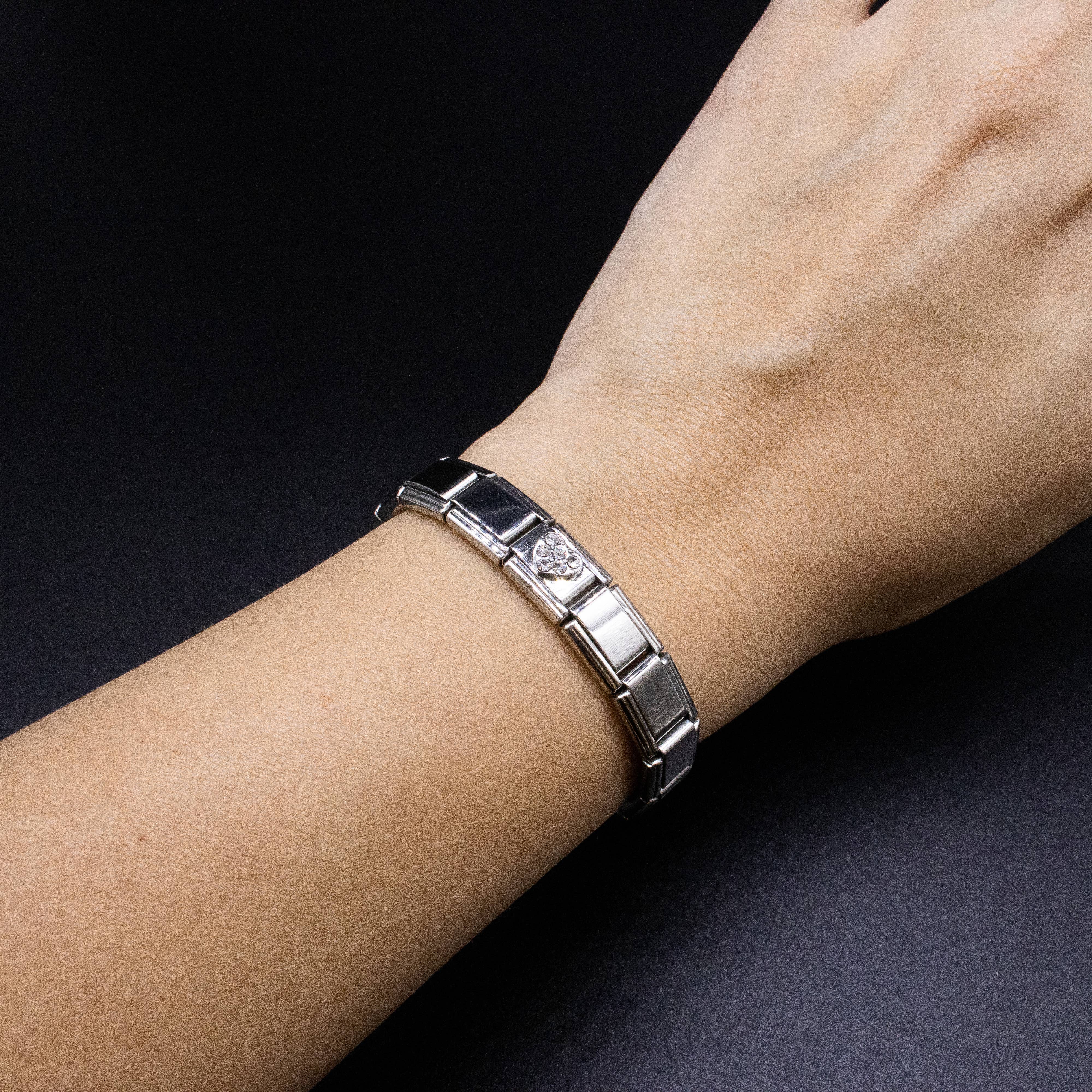 Natalia - Wholesale Individual Charm/Pendant - Italian Charm Bracelet Charms - Rhinestone Heart Links10