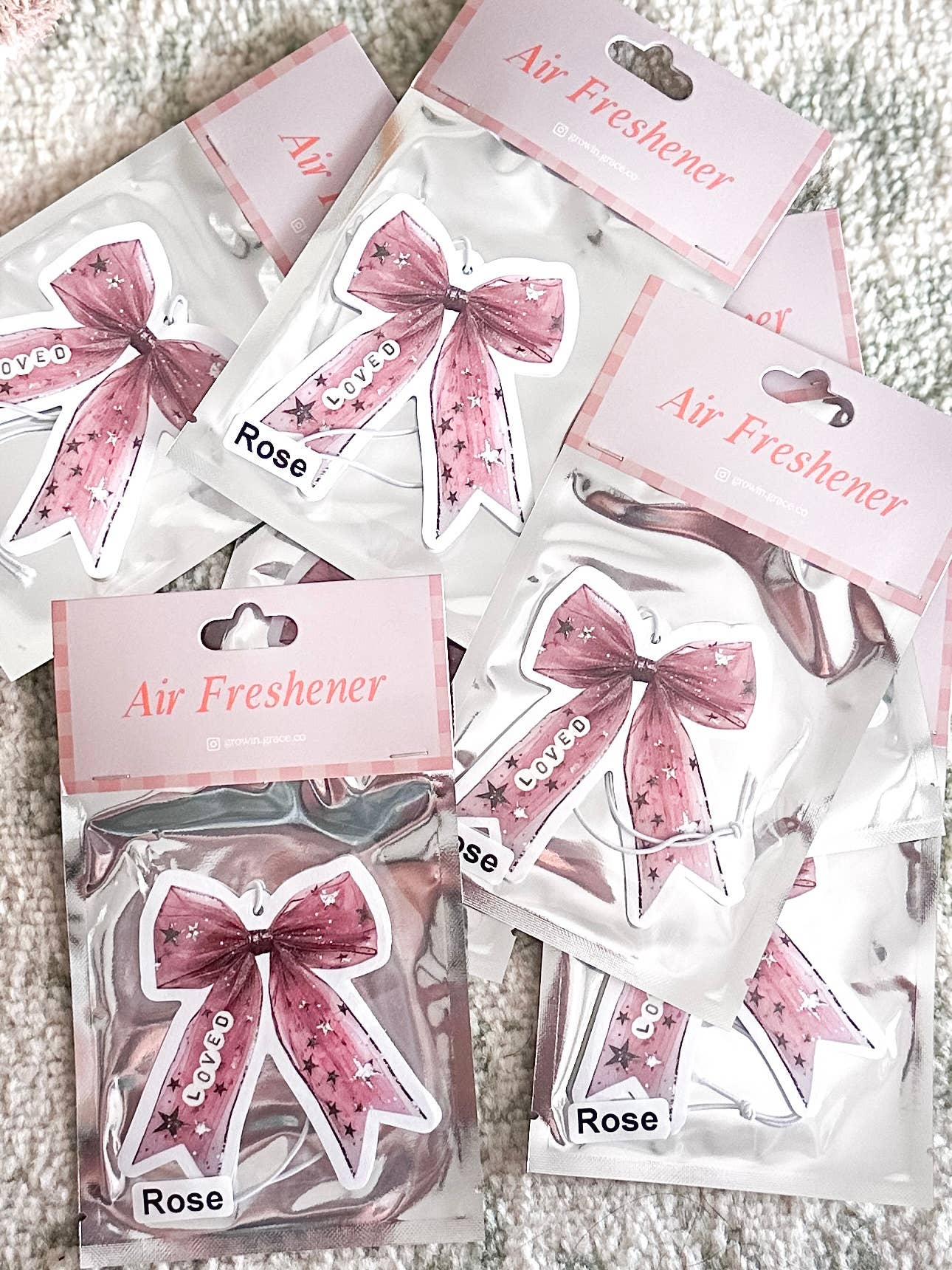 Grow in Grace - Wholesale Air Freshener - Pink Bow Car Air Freshener,"Loved "Christian Gift 1