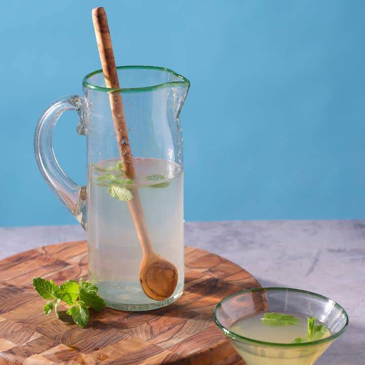 Green Rim Glass Pitcher with Handle | Recycled Glass Jug for wholesale by Sobremesa
