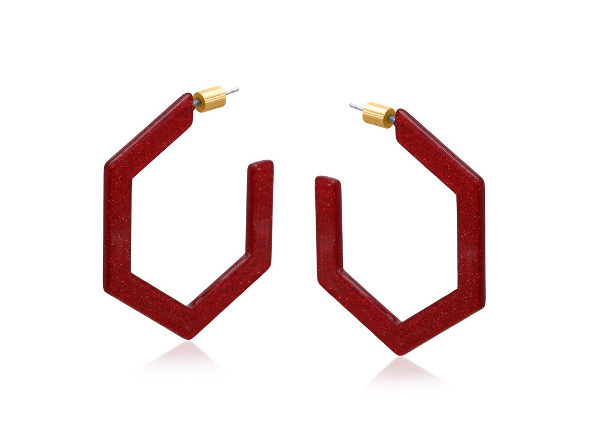 Big Metal London – wholesale Hoop earrings – Paulina Resin Hexagon Statement Hoop Earrings