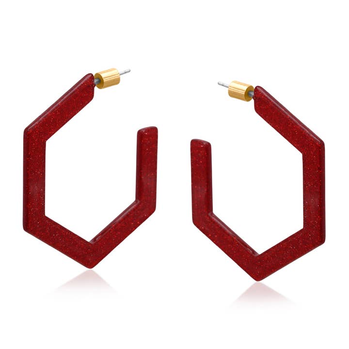 Big Metal London – wholesale Hoop earrings – Paulina Resin Hexagon Statement Hoop Earrings0
