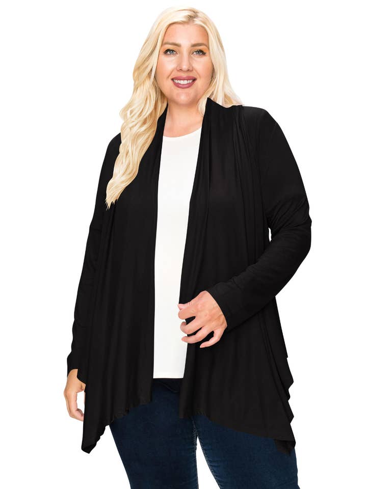 MOA COLLECTION – wholesale Kofta - Dam – Dam Plusstorlekar Casual Draperad Öppen Framsida Enfärgad Kofta