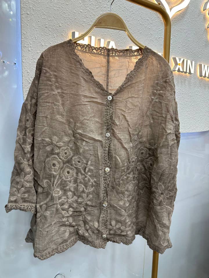 Hope & Sunshine - Wholesale Button Down Shirt - Women's - Embroidered Cotton Button-Up Shirt