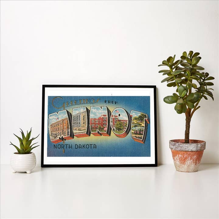 Found Image Press - Wholesale Art Print - Art Print ND-46 Greetings from Minot, North Dakota1