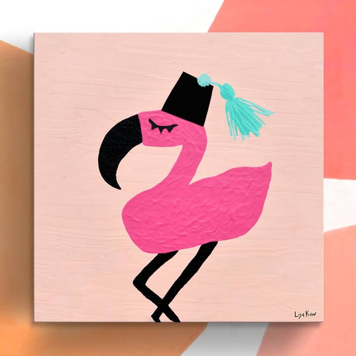 Fez' Wrapped Canvas Flamingo Wall Art for wholesale by Ready2hangart, Inc.