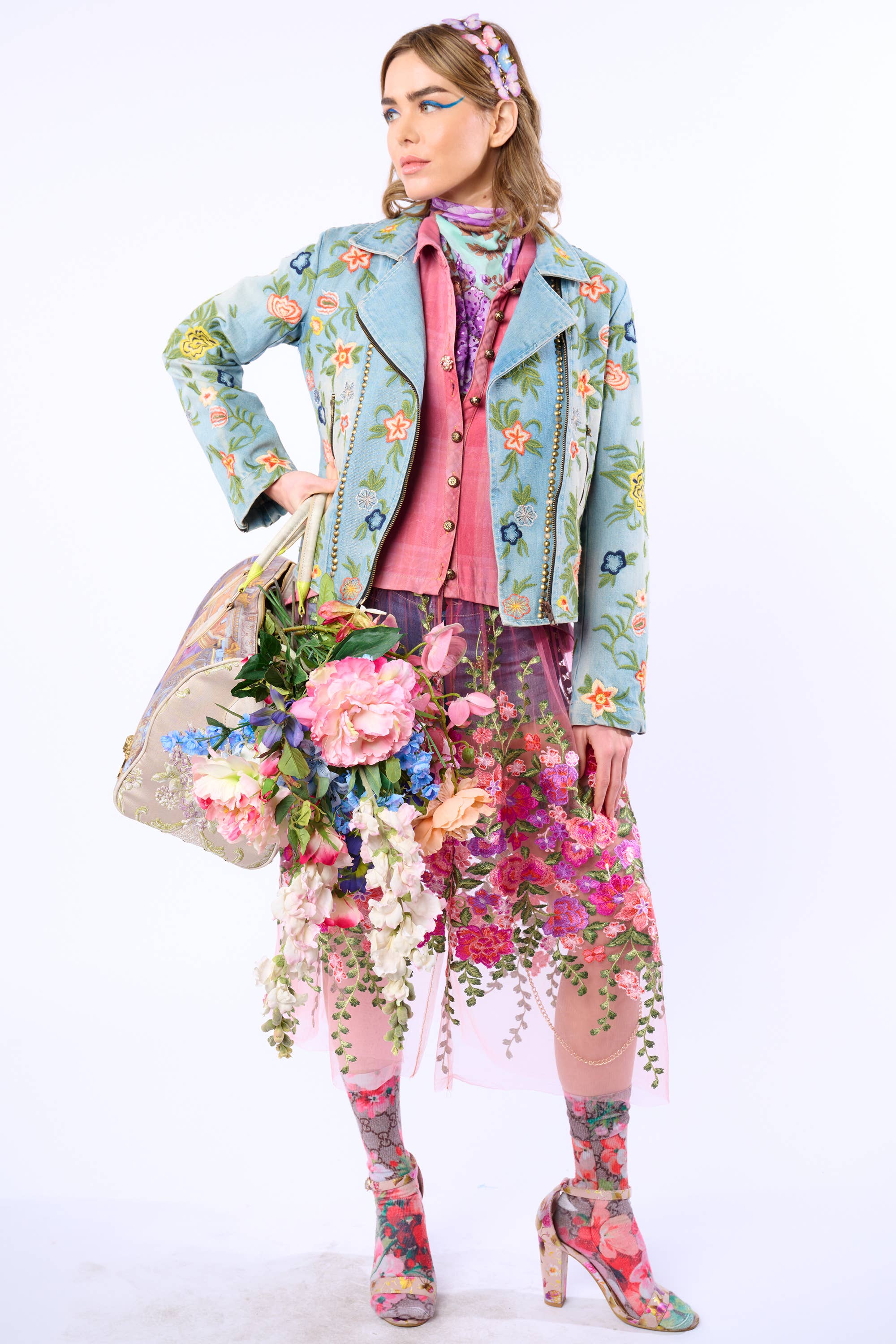 Lucinda Embroidered Denim Motorcycle Jacket for wholesale on Faire10