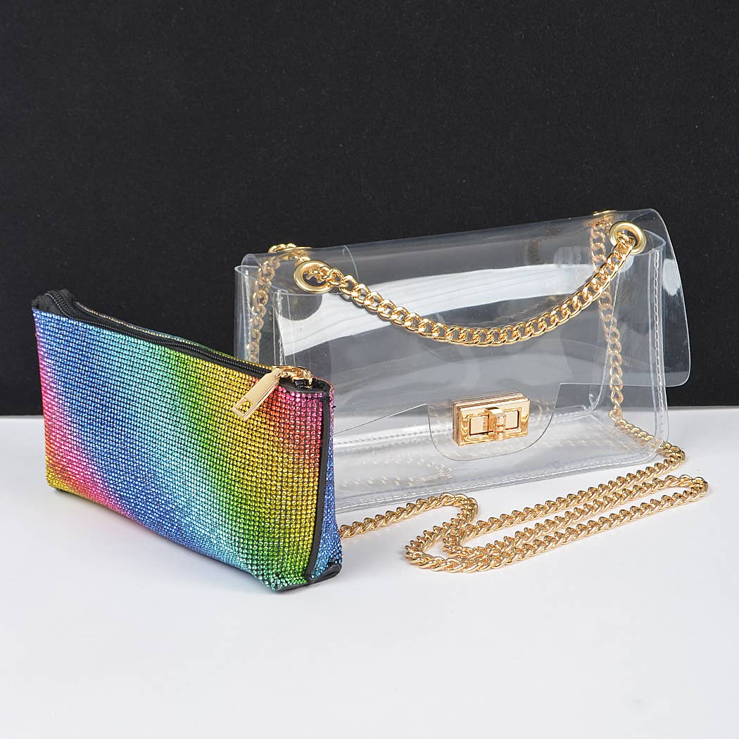 3AM BY H&D ACCESSORIES - Wholesale Crossbody Bag - Women's - Transparent Crossbody Bag W/Rhinestone Clutch3