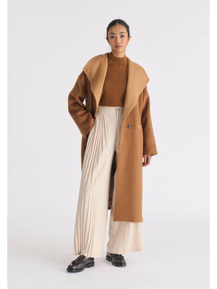 Paisie - Wholesale Coat - Women's - Two-Tone Double Breasted Wool Blend Coat2