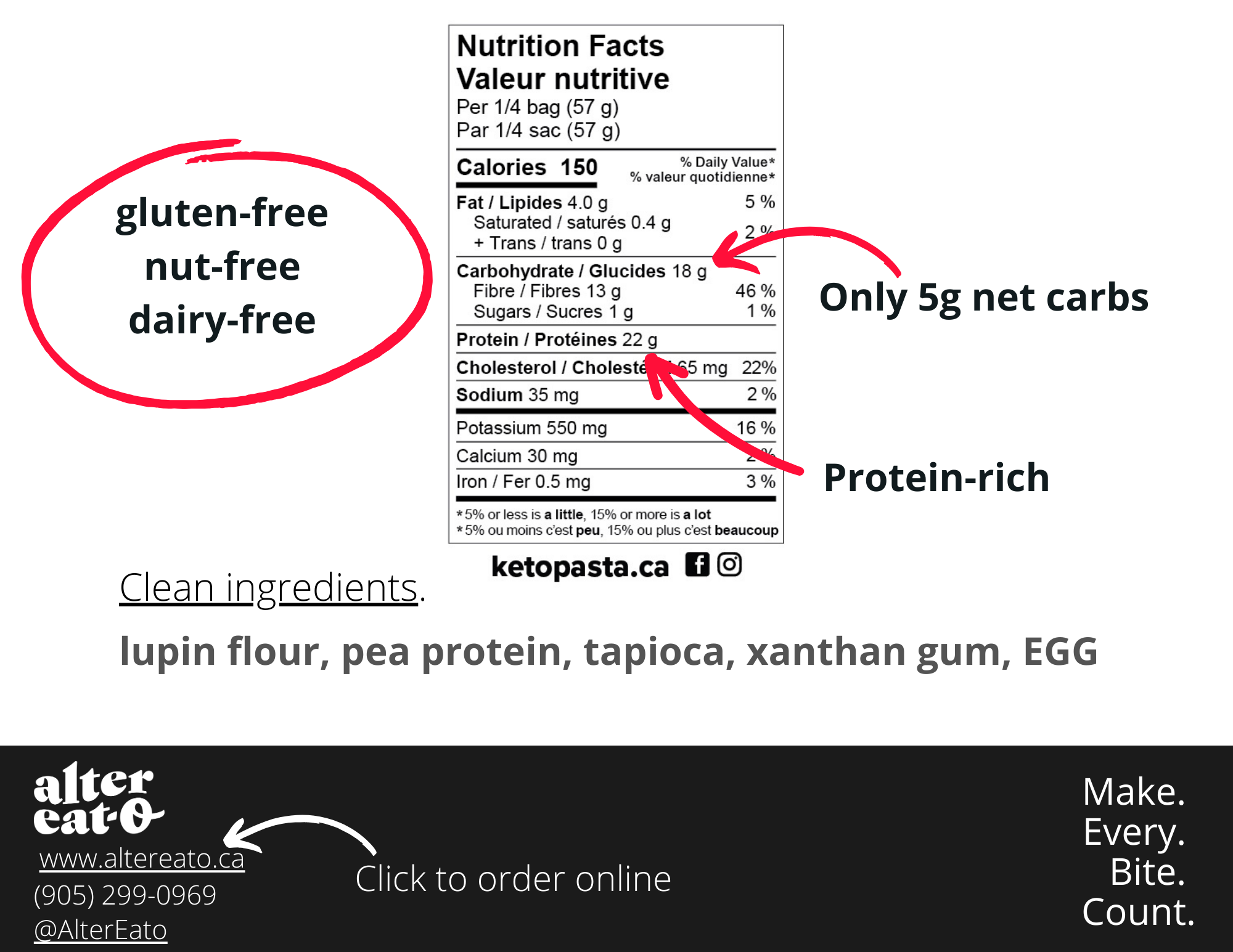 Alter Eat-o Inc. - Vente Pâtes - Pâtes protéinées à faible teneur en glucides, sans gluten, céto6
