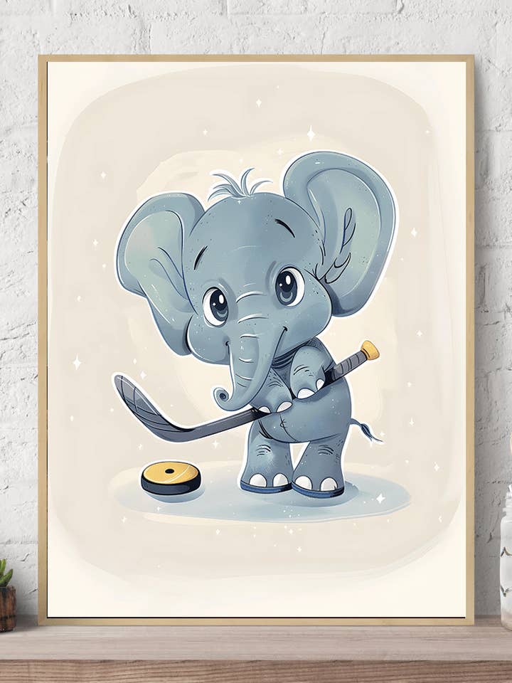 Elephant Kids Cartoon Hockey Canvas Wall Art Print for wholesale by Arttique - Artistry Canvas Prints