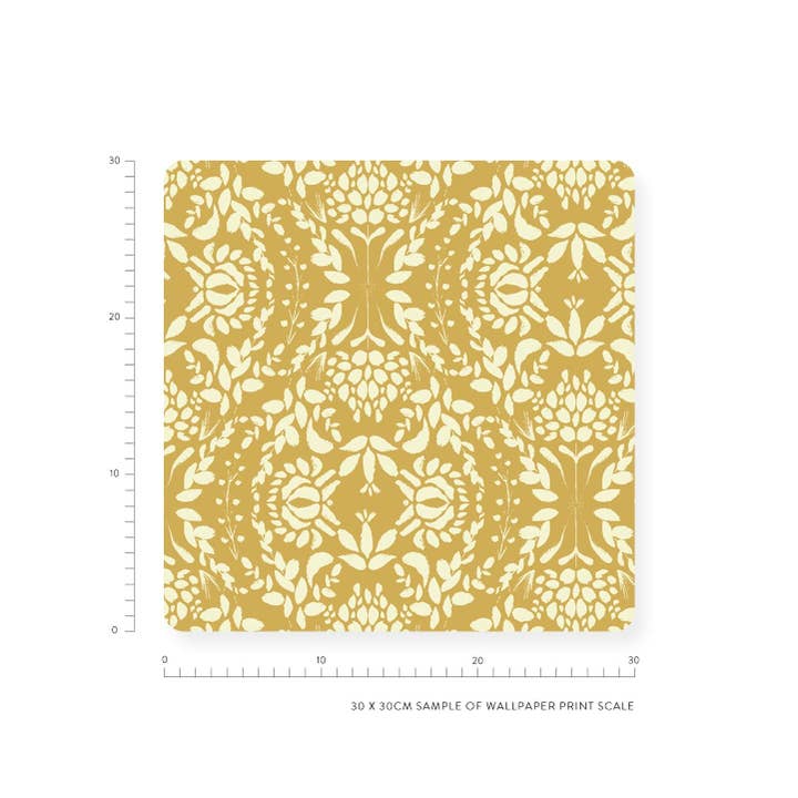 Minibeau – wholesale Wallpaper – Yellow Wallpaper | Woodblock Wallpaper | Boho Wallpaper1
