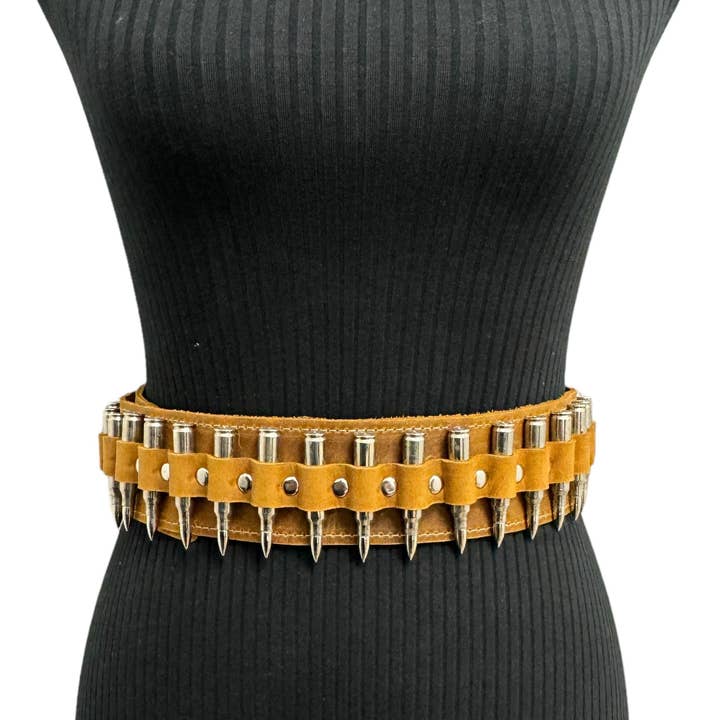 WBT121BRN -BRS STUDDED WOMENS BULLET WAIST BELT for wholesale by Funk Plus