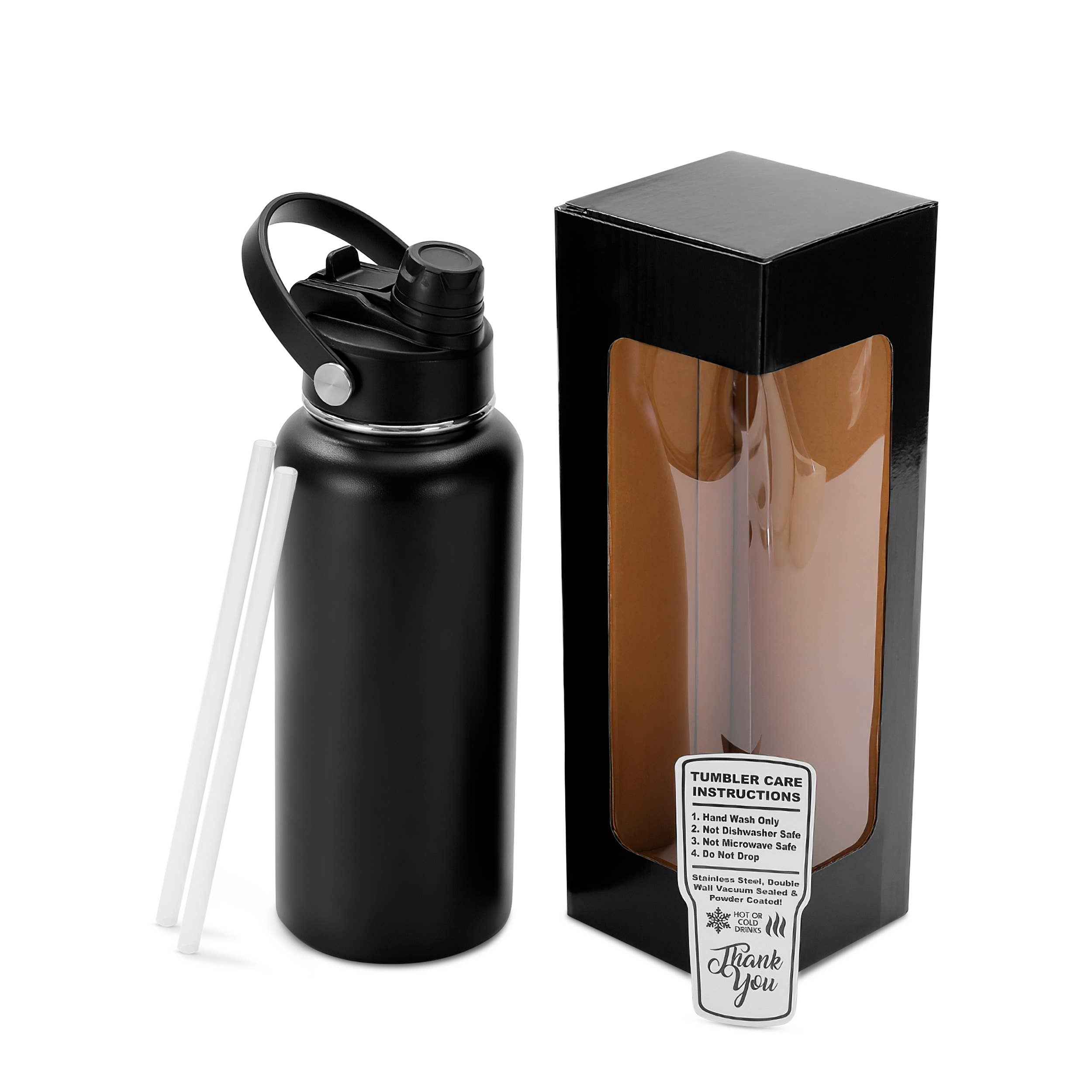 MakerFlo - Wholesale Water Bottle - Makerflo 32 oz Hydro Powder Coated Water Bottle, 2-in-1 Lid0