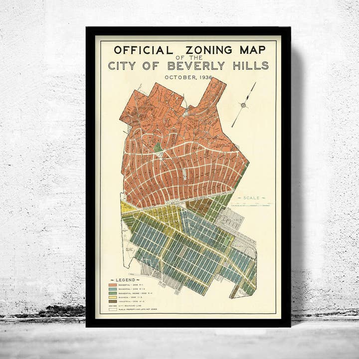 Old Map of Beverly Hills California 1936 Vintage Map | Vintage Map Wall Art Print for wholesale by OldCityPrints - Old Maps and Posters