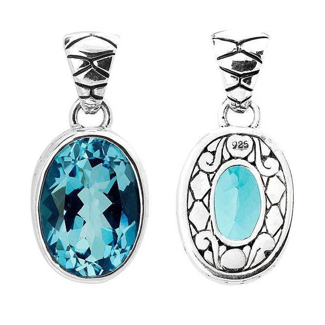 Ciondolo ovale in argento sterling AP-6026-BT con quarzo topazio blu – Gioielli all'ingrosso di Bali per la vendita all'ingrosso da parte di Bali Designs