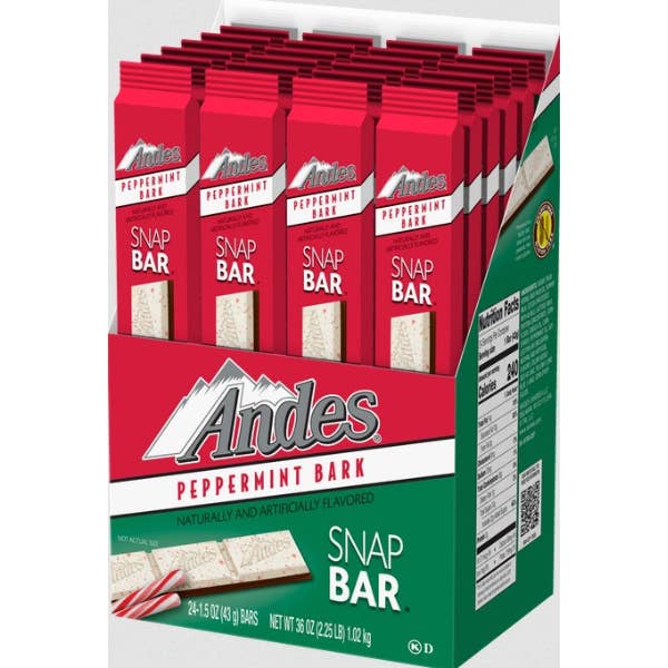 Andes Peppermint Bark Snap Bar, 24ct for wholesale by Grandpa Joe's Candy Shop