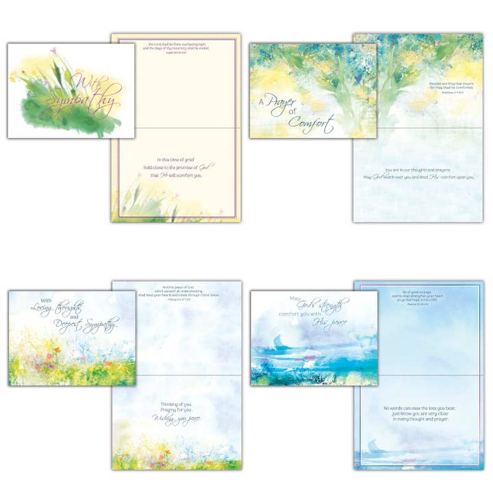 Watercolor Seaside - Box of 12 Assorted Sympathy Cards by Shared Blessings for wholesale by Crown Point Graphics