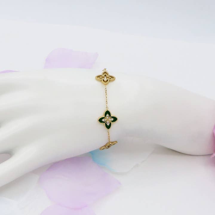 Daemon srls - Wholesale Charm/Dangle Bracelet - LILY SHINE ~ Bracciale flowers in ACCIAIO inossidabile smaltato + cubic zirconia7