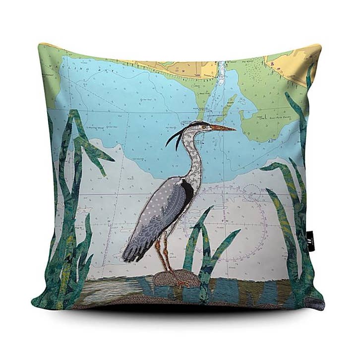Heron at Chichester Sussex Cushion for wholesale by Hannah Wisdom Textiles