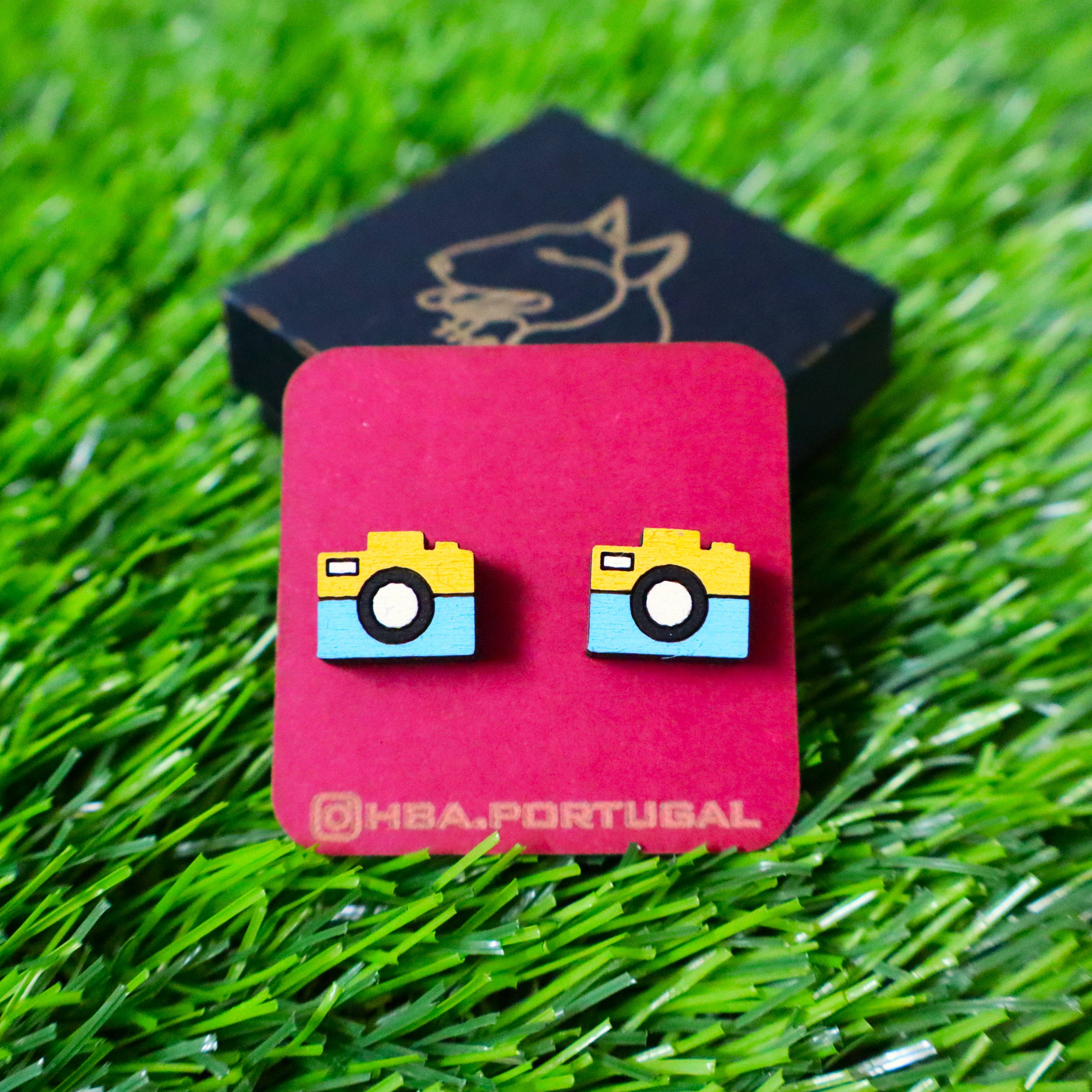 Herbs&Belles - Wholesale Stud/Post Earrings - Wooden Colorful Photographic Camera Earrings, Handmade Jewel1