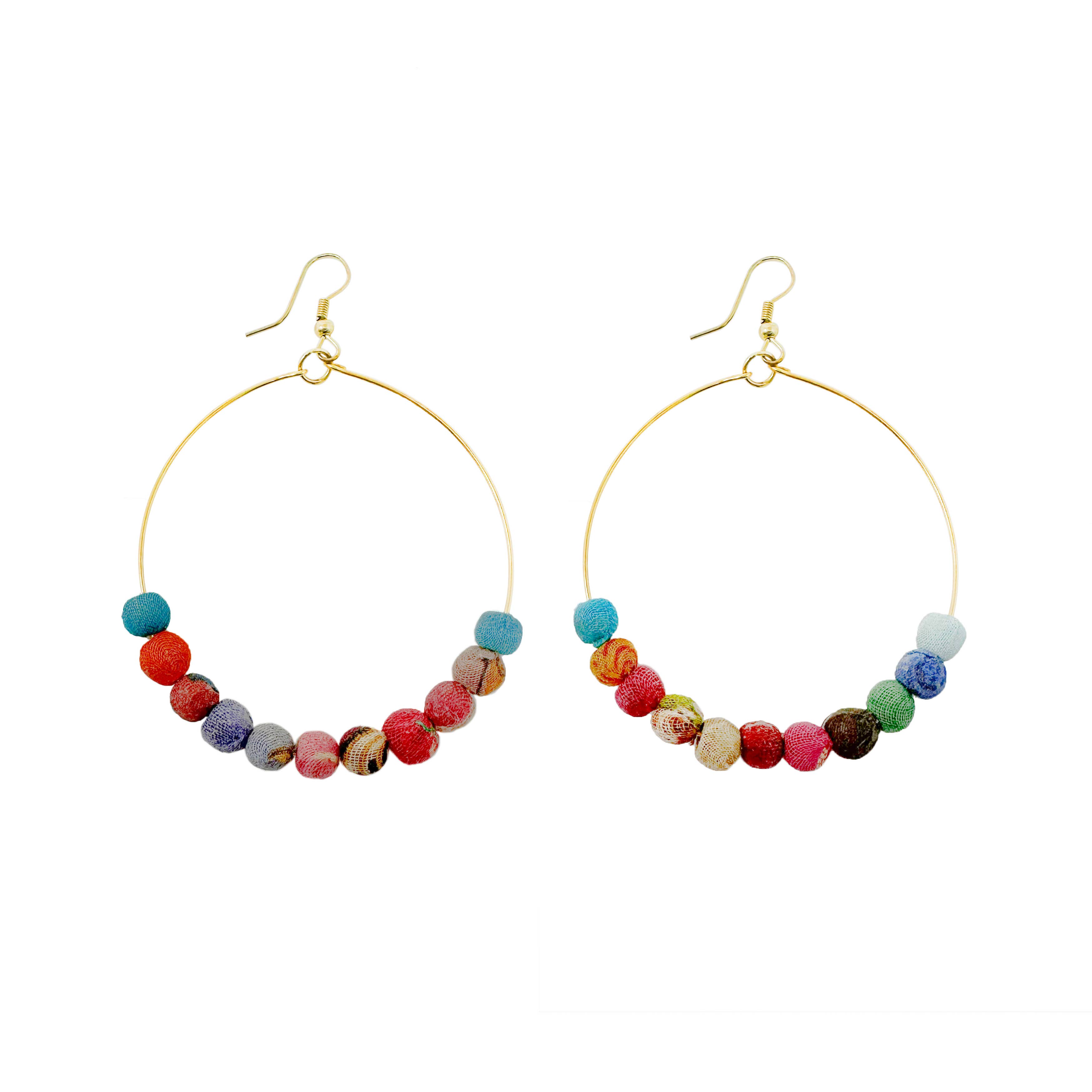 WorldFinds - Wholesale Dangle Earrings - Kantha Beaded Hoop Earrings2