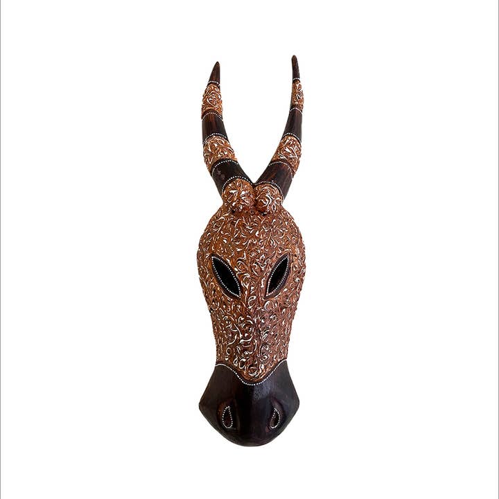 African Style Giraffe Mask Wooden Horned Gazelle Wall Decor for wholesale by OMA - Eclectic Home