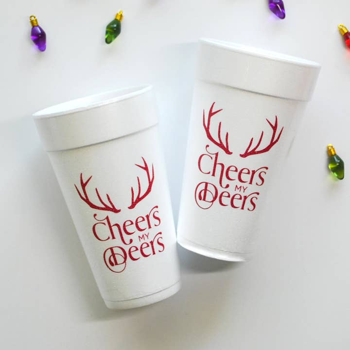 CUP-F-CHRSDEERS-101- Cheers my Deers 20oz. Foam Cups | 10 pack for wholesale by Gatherings by Curated Paperie