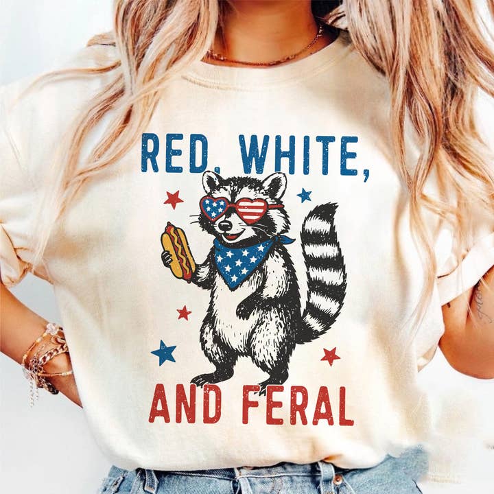 NVC Ecommerce LLC - Wholesale T-Shirt (Graphic) - Women's - Memorial Day T-Shirt, Red White And Feral Sweatshirt