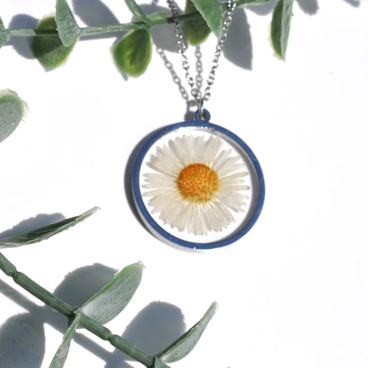 Pressed Flower - Fleabane Backless Necklace for wholesale by My Beverly Jewelry