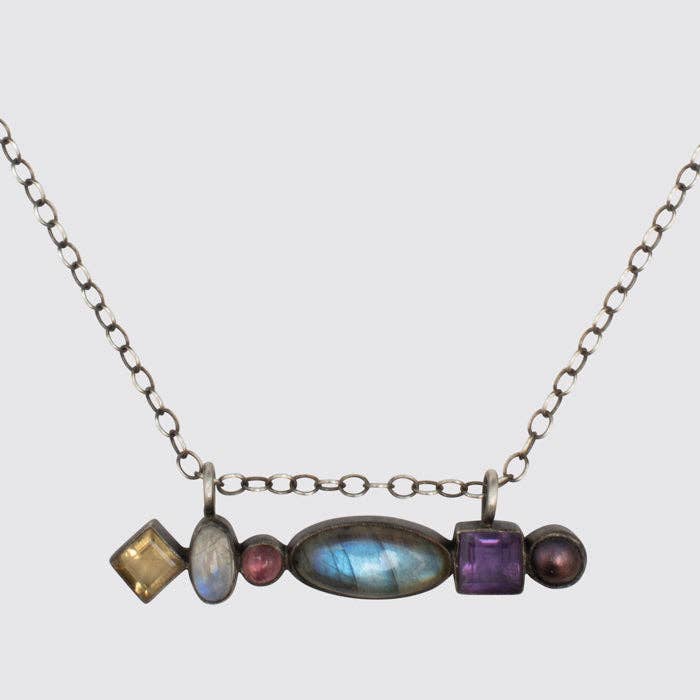 Multi Stone Bar Amulet Necklace - PJ1419 for wholesale by Jane Diaz NY