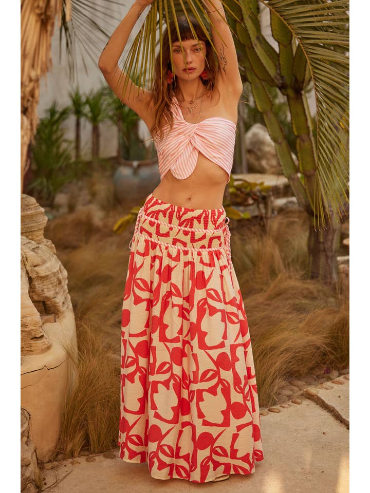 Promesa USA - Vendita all'ingrosso Gonna - Donna - Gonna lunga a balze con stampa floreale astratta