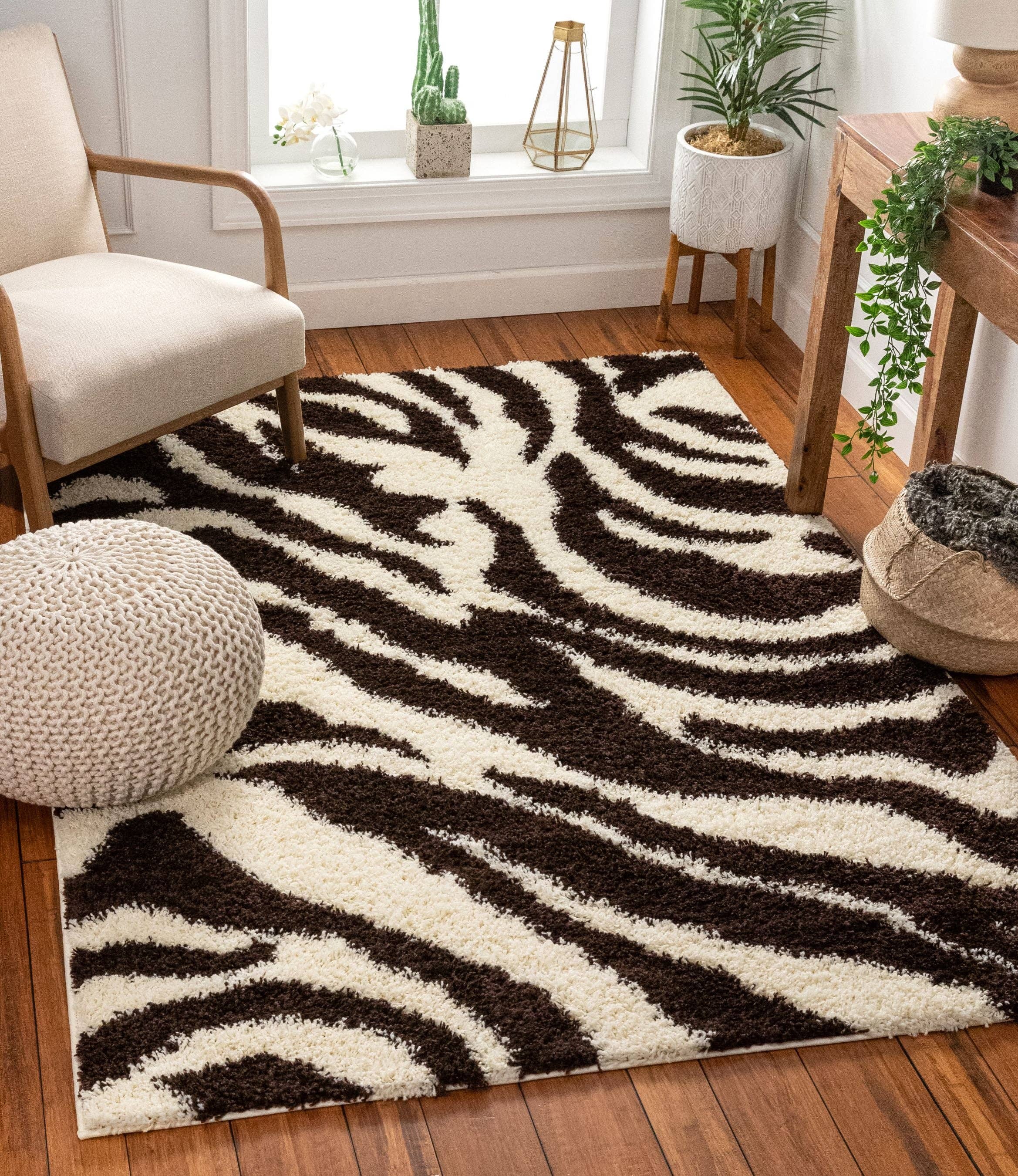 Well Woven - Wholesale Area Rug - Safari Zebra Brown Contemporary Shag Rug0