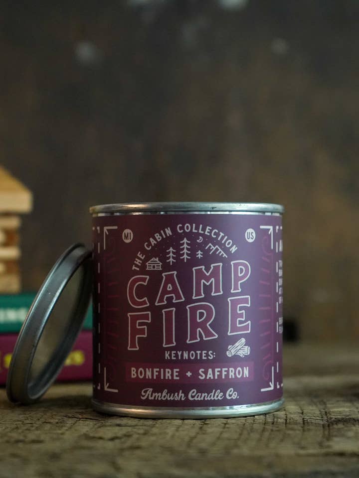 Campfire | Bonfire + Saffron 8oz Soy Candle for wholesale by Ambush Candle Co.